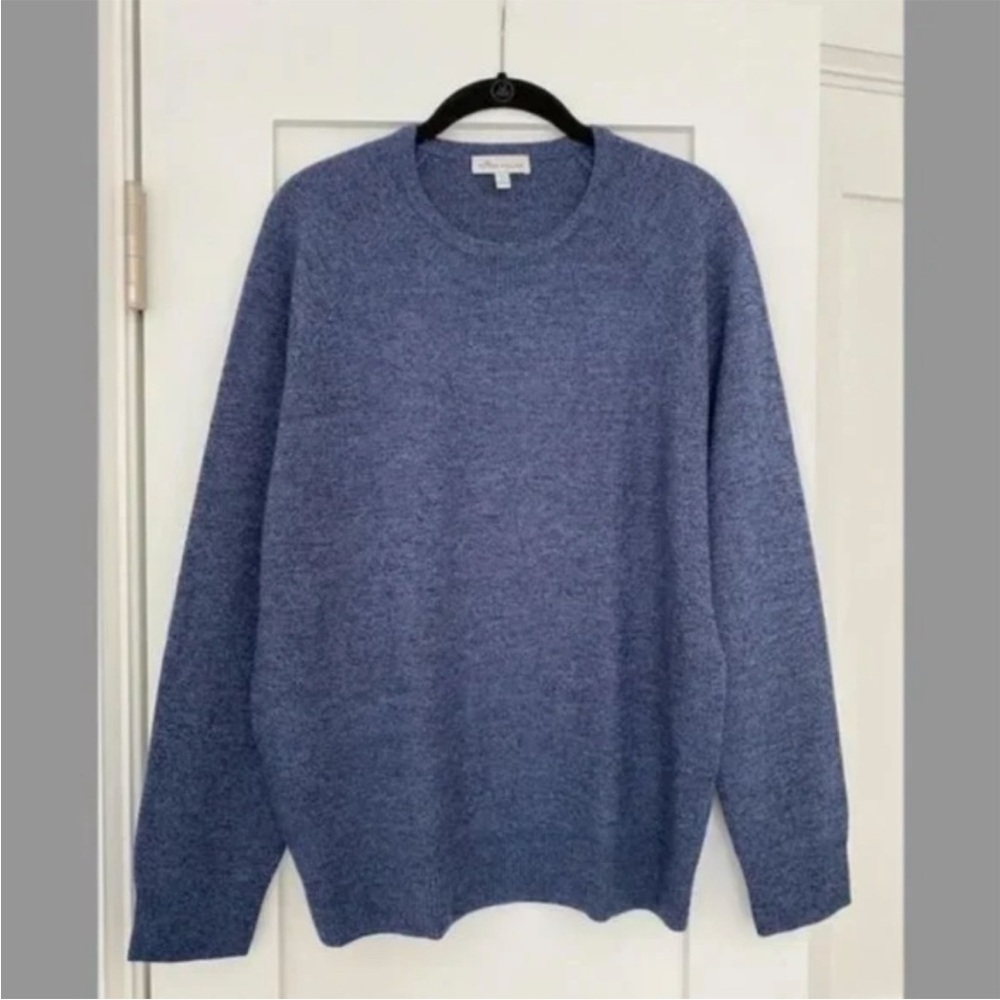 Blue Wool Honeycomb Crewneck Peter Millar Wool Suede Patch Sweater [Medium]
